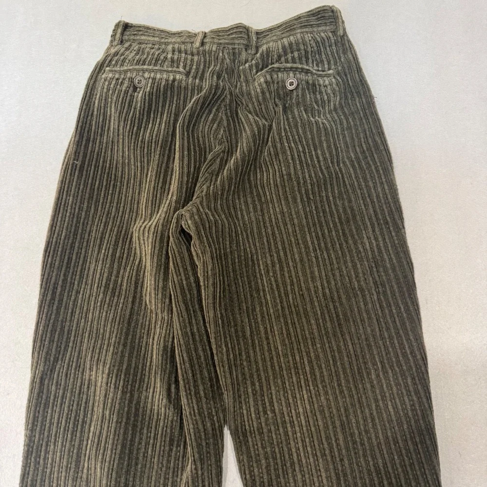 LE COLLEZIONI Collection Corduroy Pants Men 30 Olive Green Wide Wale Pleated